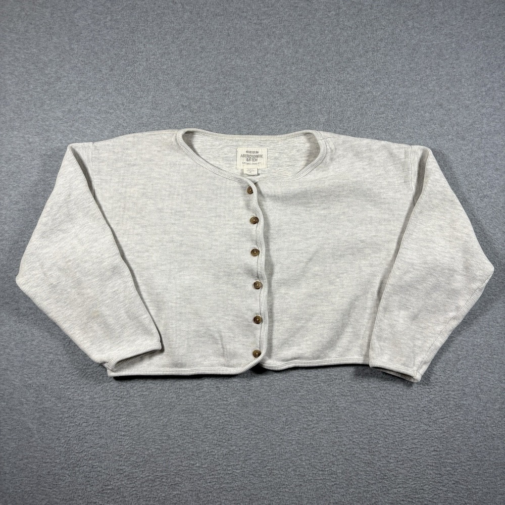 Vtg Y2K Abercrombie Fitch Sport Jersey Grey Ribbed Cropped Cardigan Sweater M